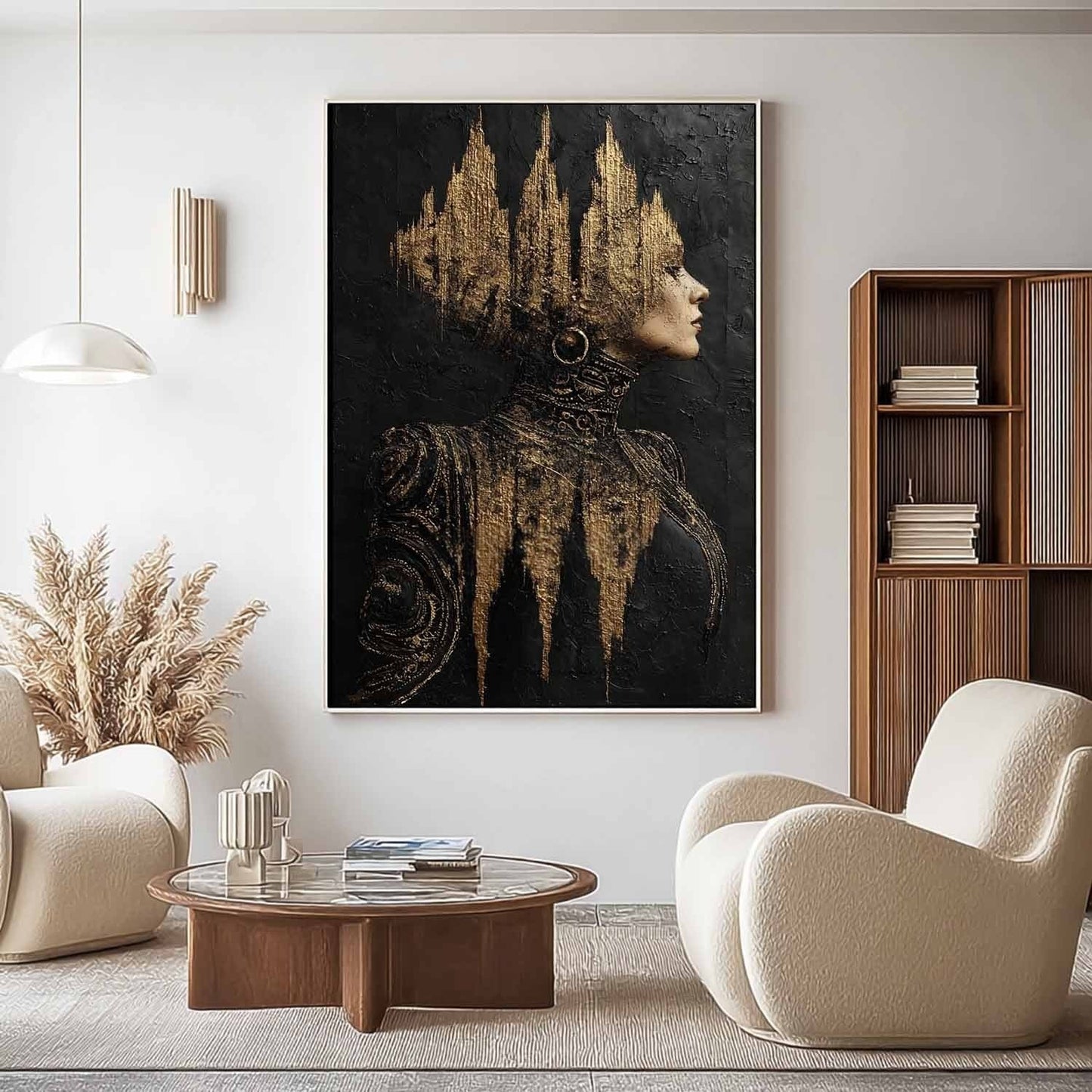 Gylden Vægkunst i Mixed Media