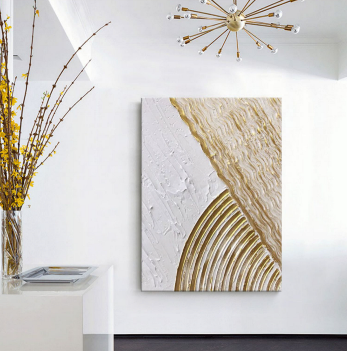 Vægkunst Skulptur i Guld og Oliefarve