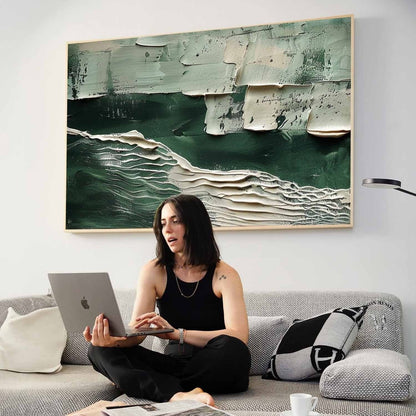 Vægkunst Billede i Træ 3D Grøn Ocean