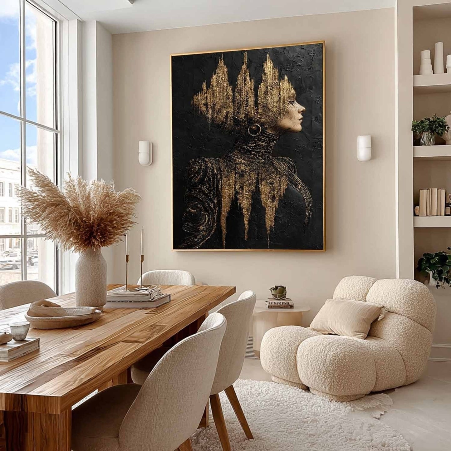Gylden Vægkunst i Mixed Media